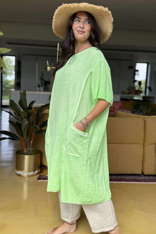 Made in Italy Milo Cotton Slouch Sac Dress Twist of Lime